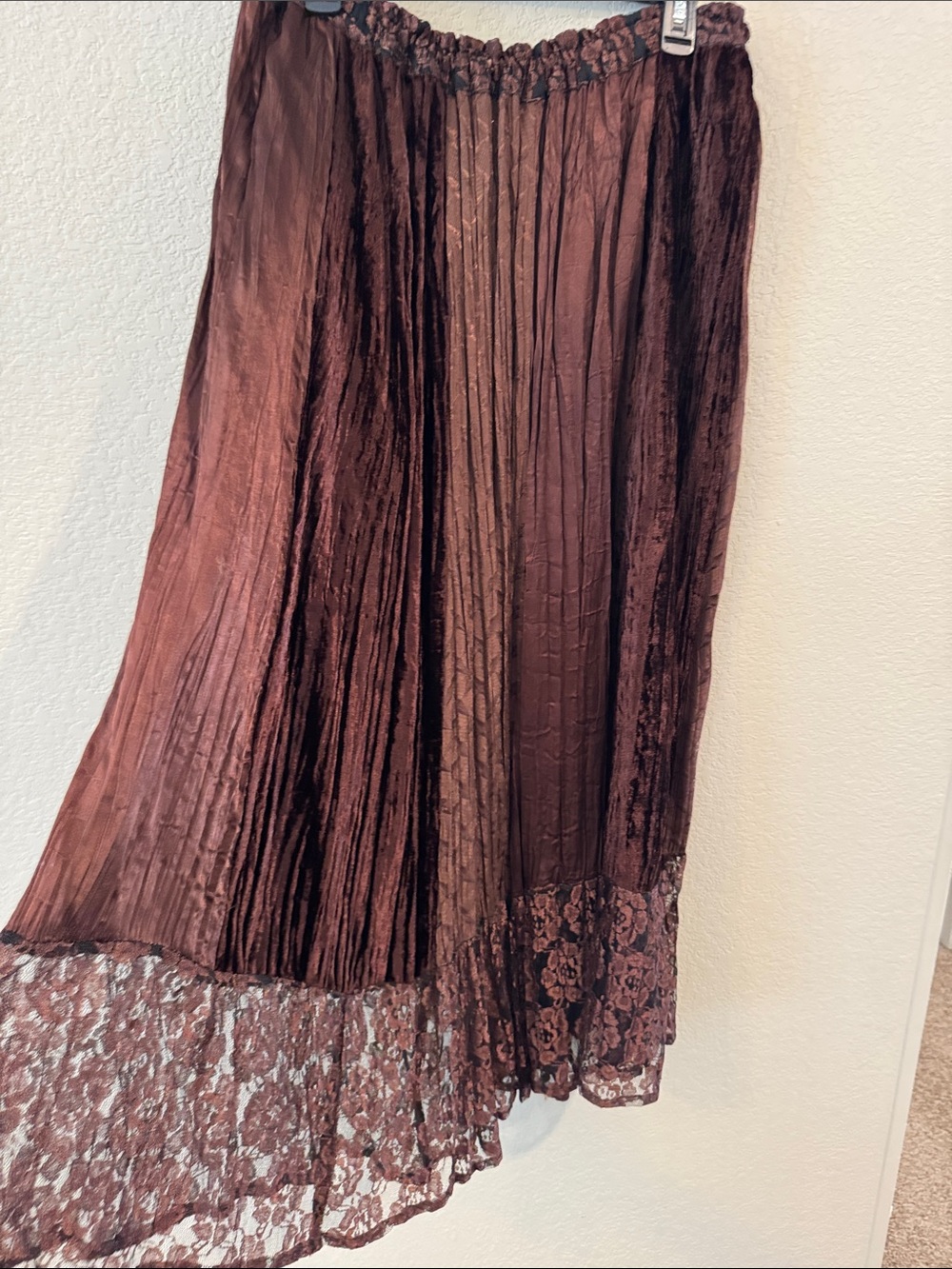 Brown Lace Maxi Skirt Boho Victorian whimsy velvet  Victorian Romantic Size M-L.